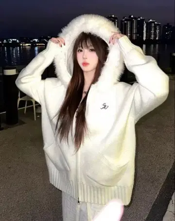 SHEIN 니트 퍼 후드티 스웨터 아우터 긴팔 여성용