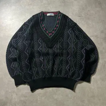 빈티지 기하학 레트로 V넥 디자인 레트로 니트 스웨터