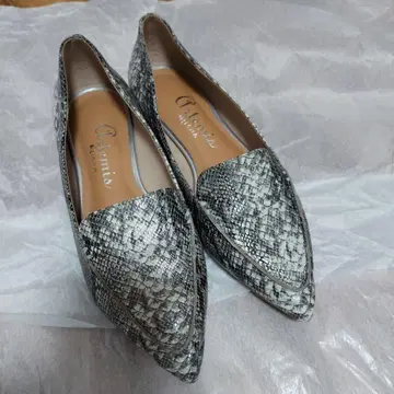 스네이크 패턴 스틸레토 플랫슈즈