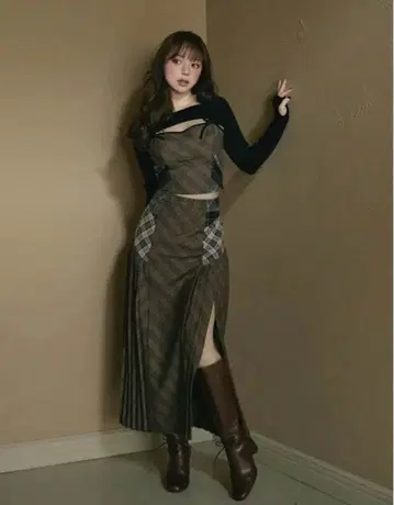 andmary Emma 체크 세트 업 베이지