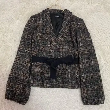 MAX&CO 체크 무늬 자켓 브라운 36 리본 깔끔한 오피스룩