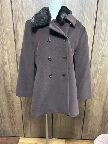 브라운 울 더블 브레스트 코트 퍼 포함