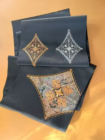 블랙 베이스 후쿠로 오비 자수