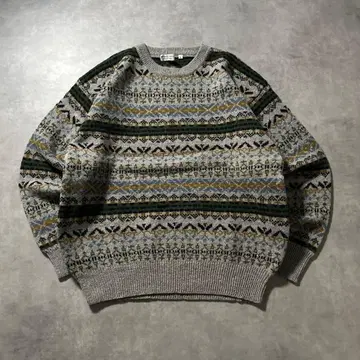 빈티지 노르딕 그레이 기하학 디자인 니트 스웨터