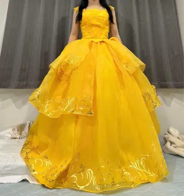미녀와 야수 벨 코스프레 디즈니 드레스 옐로우 컬러 드레스
