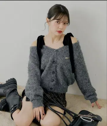 벨로아 리본 루즈 니트 가디건