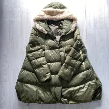 후드 부착 롱 다운 자켓 올리브 S-M