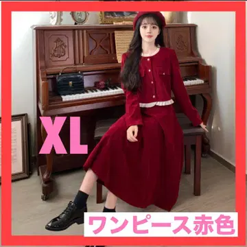 상의 스커트 셋업 XL 빨간색 한국 스타일 벨로아 가을/겨울 럭셔리