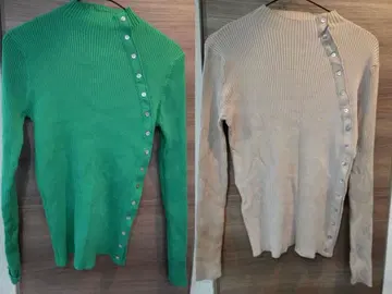 리브 편직 버튼 포함 긴팔 니트 2장 세트