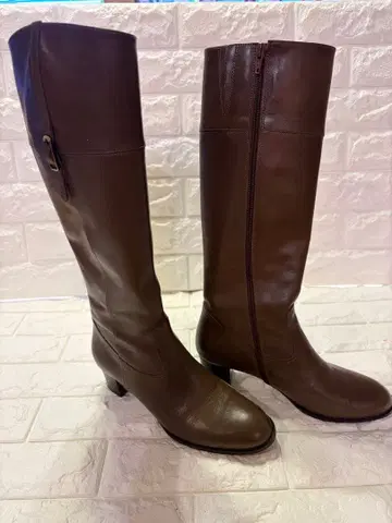 #새상품급 EIZO 브라운 가죽 지퍼 롱 부츠 #23cm