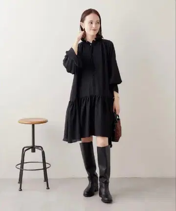 미스틱 [ mystic ] 조젯 프릴 미니 원피스 블랙 M