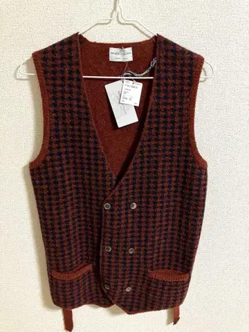 미사용 택 포함 Settefili Cashmere 더블 베스트 체크