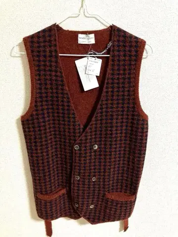 미사용 택 포함 Settefili Cashmere 더블 베스트 체크