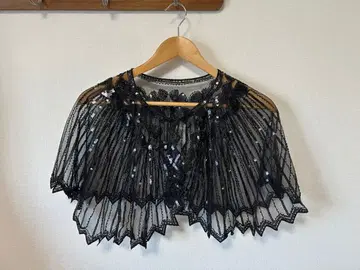 블랙 레이스 숄 스팽글 비즈 장식