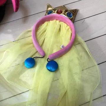 왕관 머리띠 옐로우 컬러 베일 부착 피치 공주 마리오