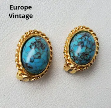 유럽 빈티지 터콰이즈 레진 귀찌