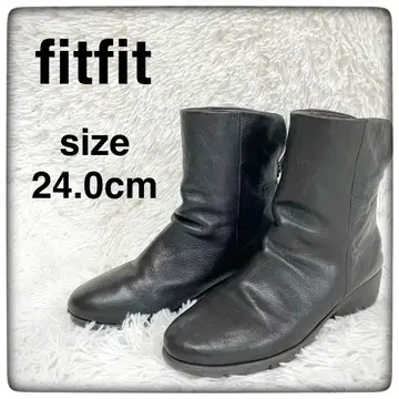 [ 새상품급 ] fitfit 가죽 쉬폰 부츠 백 지퍼 브라운 24cm