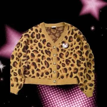 키티 레오파드 무늬 가디건 헤이세이 갸루