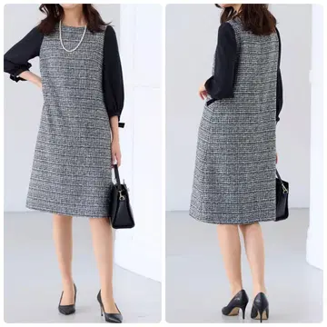 택 포함 새상품 쿠미쿄쿠 라메 루프 몰 트위드 원피스 네이비 L 포멀