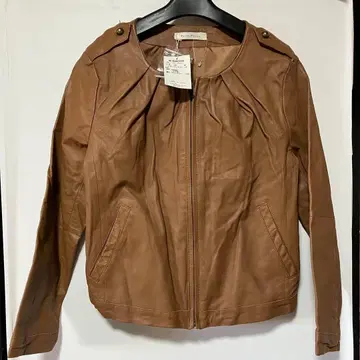 택 포함 미사용 페를르페슈 브라운 양가죽 가죽 자켓