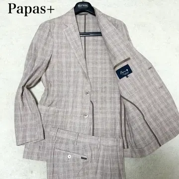 새상품급 파파스플러스 린넨 코튼 수트 셋업 쉘 버튼 체크