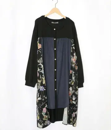 이즈스칼라 553286: 앤티크 패턴 3소재 절개 롱 가디건