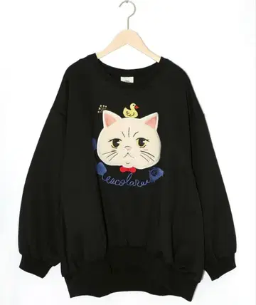 스칼라 153768: 고양이 보아 아플리케 x 자수 속기모 풀오버