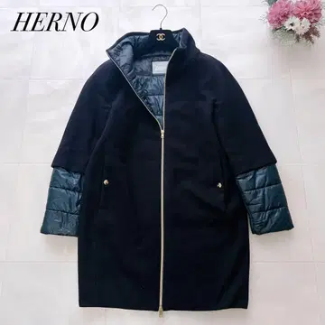 새상품급 허니 도킹 다운 코트 레이어드 절개 골드 금장 장식