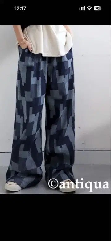 antiqua 와이드 팬츠 다크 블루 그레이 기하학 패턴