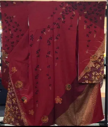 새상품급 순수 실크 후리소데 재단 완료 리메이크-A