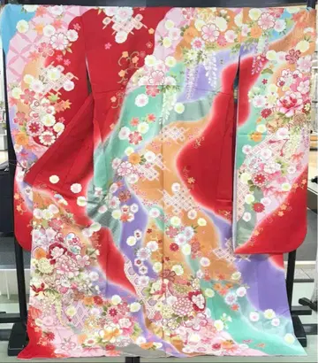 새상품급 순수 실크 후리소데 재단 완료 리메이크-A