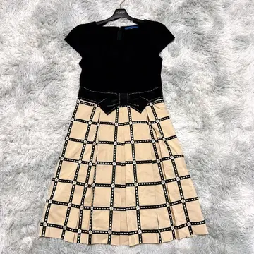 엠즈 그레이시 40 원피스 무릎 기장 체크 꽃무늬 리본 입학식 졸업식