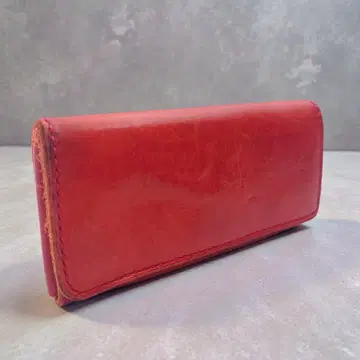 RUCK 이단 접이식 지갑 장지갑 빨간색 롱 지갑 천연 가죽 잡화 레어템