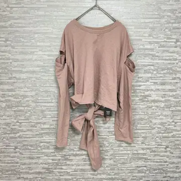 새상품 미사용 미렛 티셔츠 긴팔 리본 핑크 F 디자인 펀칭