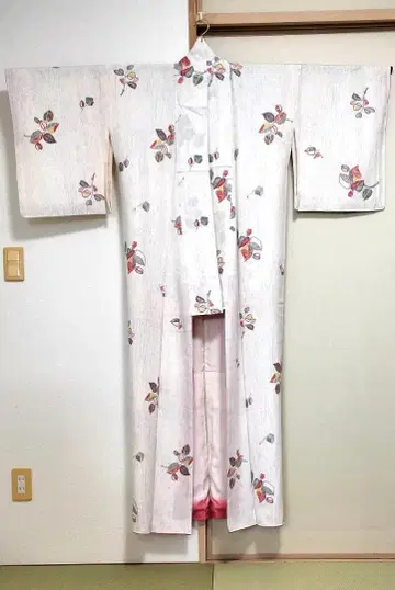 순수 실크 기모노 꽃무늬 프린트