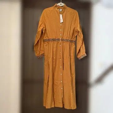 MALAIKA 오렌지 컬러 자수입 긴팔 셔츠 원피스