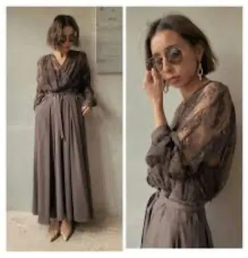 AMERI LADY LACE VEIL DRESS 브라운 M 사이즈