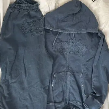 sedacle 피그먼트 가공 지퍼 후드티&바지 셋업 (네이비)