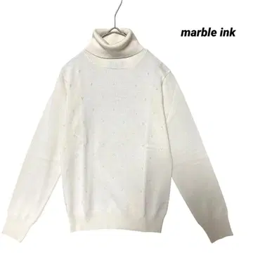 마블 잉크 크림 터틀넥 니트 비즈 장식 컨디션 최상