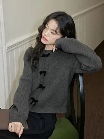 kuose 리본 스웨터 그레이