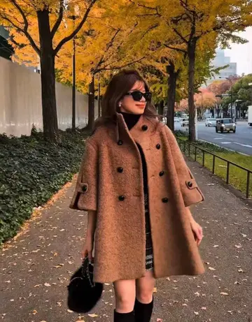 셰리에 클래시컬 케이프 라이크 코트 카멜