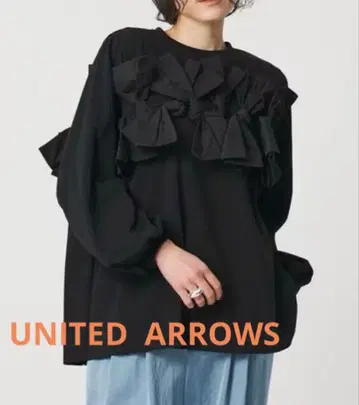 택 포함 새상품 UNITED ARROWS 리본 콤비 퍼프 슬리브 티셔츠