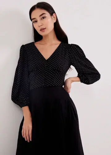 Love, Bonito 블랙 도트 무늬 벌룬 소매 블라우스 XS