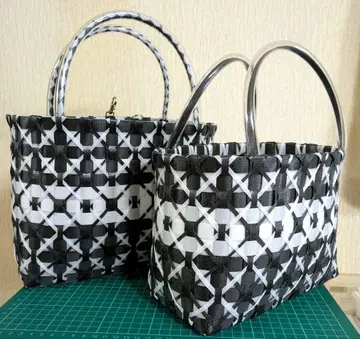 pp밴드 기하학 패턴 바스켓백 2개 세트