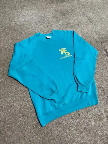 90s Jerzees 맨투맨 | USA 제조 | 터콰이즈