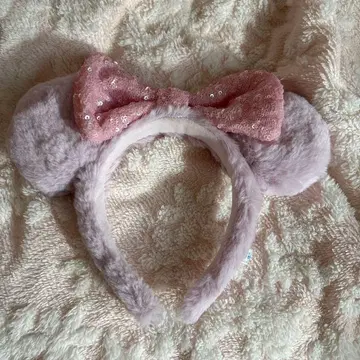 디즈니 머리띠 복슬복슬 스팽글 미니 핑크