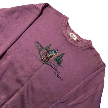 애니멀 호스 자수 맨투맨 트레이닝복 퍼플 L 빈티지