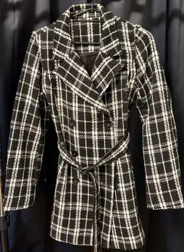 2way 블랙 화이트 체크 더블 브레스트 자켓 베스트