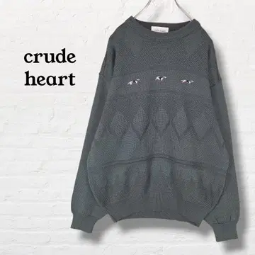 crude heart 빈티지 니트 자수 개 애니멀 [ L ] 그린