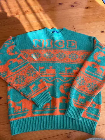 Keboz 니트 스웨터 L 터콰이즈 오렌지